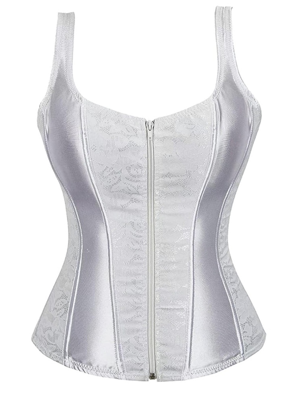 White Satin Lace Front-Zip Corset Top - Women Intimates size Medium